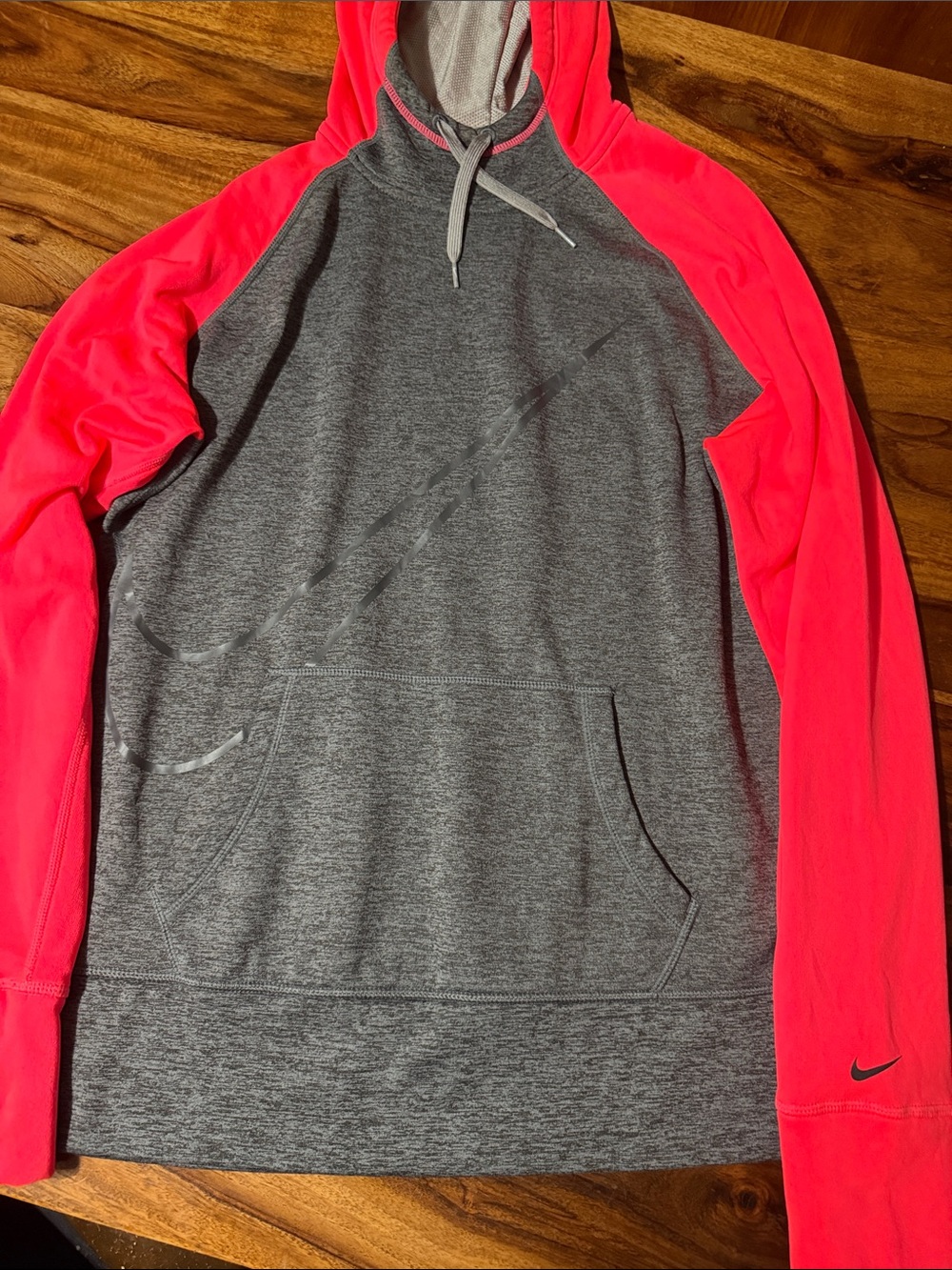 Nike Women's Gray Hoodie with Pink Sleeves
